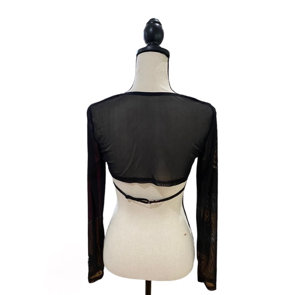 Sheer Sleeve & Back Long Sleeve Cropped Top - Picture 2 of 2